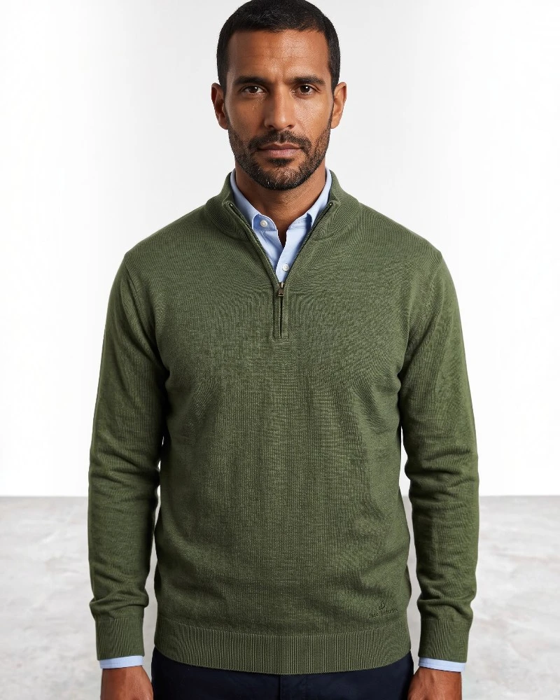 Jersey verde oliva de media cremallera para hombre José Beltrán