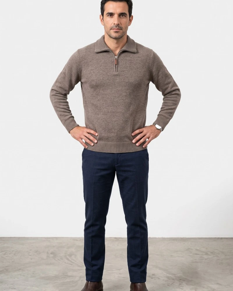 Jersey marrón con media cremallera para hombre José Beltrán - Imagen 1
