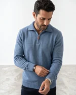 Jersey azul índigo con media cremallera para hombre José Beltrán - Imagen 1