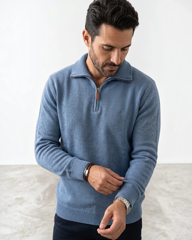 Jersey azul índigo con media cremallera para hombre José Beltrán - Imagen 1