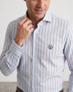 Camisa de rayas celestes para hombre La Vespita manga larga