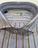 Camisa de rayas celestes para hombre La Vespita manga larga - Imagen 3