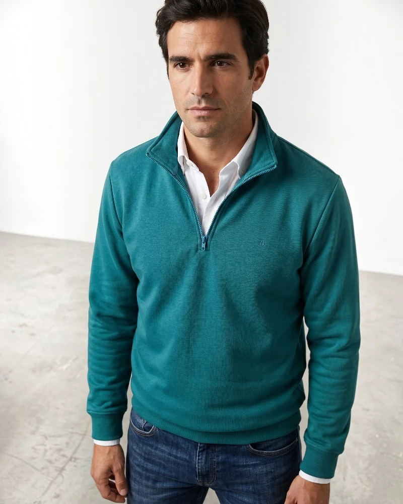 Sudadera verde azulado con media cremallera para hombre José Beltrán - Imagen 1