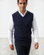 Chaleco de punto azul marino con cuello de pico José Beltrán