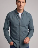 Camisa Oxford azul índigo Boston para hombre, vista frontal