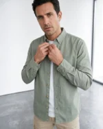 Camisa Oxford verde musgo de manga larga para hombre Boston Brand