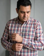 Camisa de cuadros granate y azul con bolsillo José Beltrán