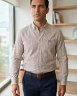 Camisa de rayas marrones y patrón ancho para hombre La Española