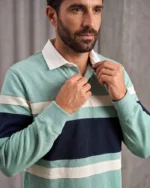 Polo de rayas aguamarina y azul marino para hombre José Beltrán puesto