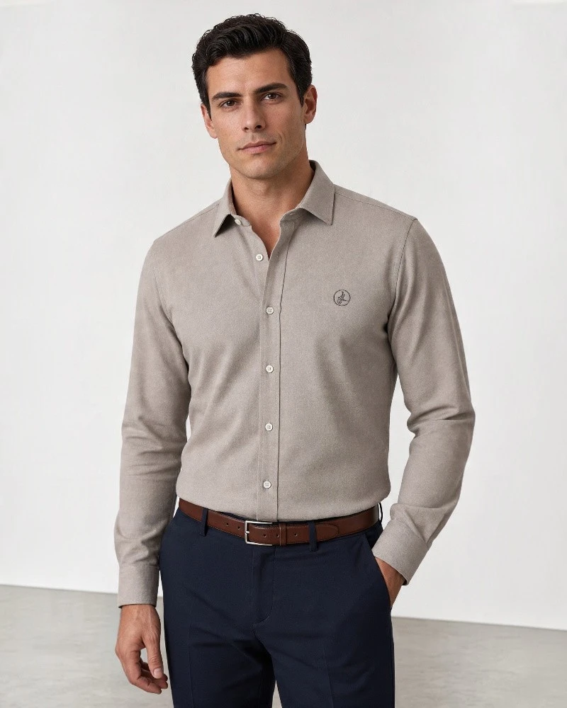 Camisa beige elástica para hombre La Vespita - Imagen 1
