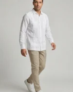 Camisa guayabera hombre CENTAURO blanca de lino algodón para verano
