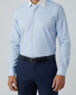 Camisa de vestir con cuello blanco fil a fil para hombre