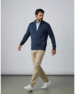 Chaqueta de punto azul marino de algodón con cremallera para hombre
