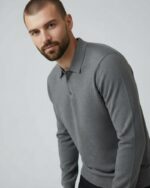 Polo de punto clásico de manga larga para hombre - Imagen 6
