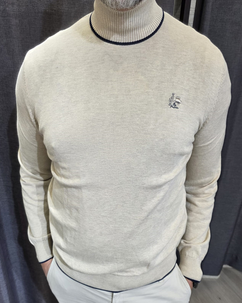 LV50712_BEIGE.jpg Jersey hombre, La Vespita, cuello alto - Imagen 1