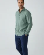 Camisa de lino verde oscuro La Vespita para hombre