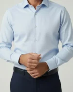 Camisa celeste cuello corbata puño mixto para hombre