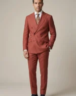 Traje cruzado color teja para hombre