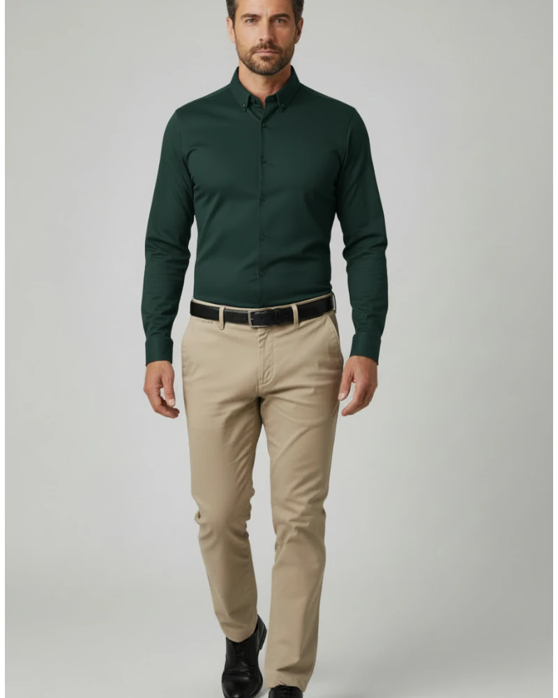 TRM70046VB Camisa verde botella estructura elástica para hombre