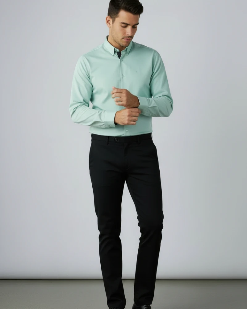 TRM70046VE Camisa verde estructura elástica para hombre